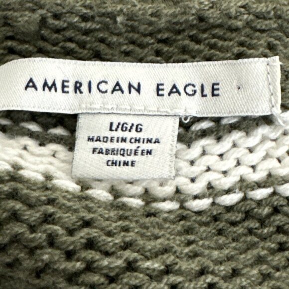 American Eagle Women's L Boxy Fit Sweater Olive Creme Striped - Picture 9 of 13